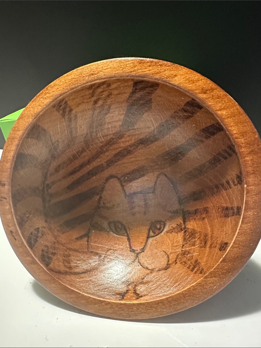 Vintage Baribocraft Wooden Bowl with cat painted interior